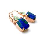 Mariana Earrings Luxurious Syn Azurite Mineral & Chrysolite Opal Austrian Crystals My Treasures Coll. - Image 2