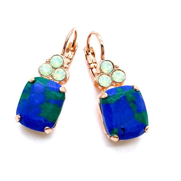 Mariana Earrings Luxurious Syn Azurite Mineral & Chrysolite Opal Austrian Crystals My Treasures Coll.