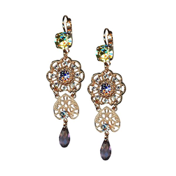 Mariana Earrings Floral Dangling Amethyst, Jonquil, Tanzanite, & Lt Azore Austrian Crystals My Treasures Coll.
