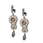 Mariana Earrings Fab Dangling Lt Sapphire, Rose Opal, Golden Shadow, Chrysolite, & Lt Amethyst Austrian Crystals California Dreaming Songbook Coll.