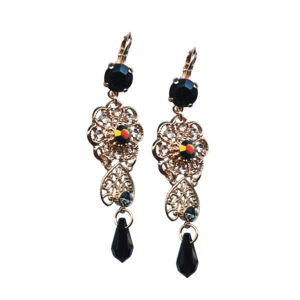 Mariana Earrings Elegant Jet Black, Clear, & Montana Blue Austrian Crystals Black Velvet Songbook Coll.