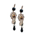 Mariana Earrings Elegant Jet Black, Clear, & Montana Blue Austrian Crystals Black Velvet Songbook Coll. - Image 2