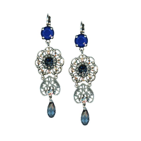 Mariana Earrings Glamorous Metallic Blue, Lt Peach, & Montana Blue Austrian Crystals Spring 2019 Coll.