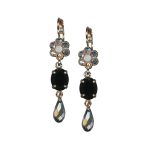 Mariana Earrings Luxurious Jet Black, Comet Argentum Light, & White Opal Austrian Crystals French Silk The Sweet Life Coll.