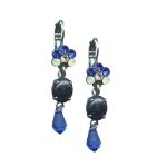 Mariana Earrings Dangling Floral Lapis Lazuli Mineral, Royal Blue, Chrysolite Opal, & Clear Austrian Crystals Zhang Silk Road Coll.