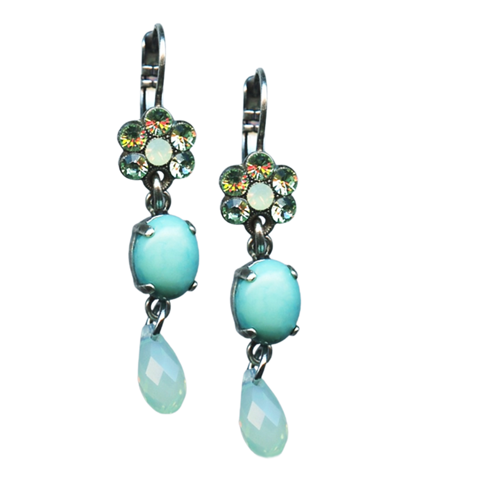 E-1019-1-M1065-SP6(1) Earrings By Mariana Woman Dangling Turquoise Mineral and Opal Swarovski Crystals - Image 1