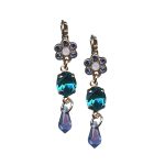 Mariana Earrings Dangling Blue Quartz Mineral, Tanzanite, & White Opal Austrian Crystals Peacock Nature Coll. - Image 3