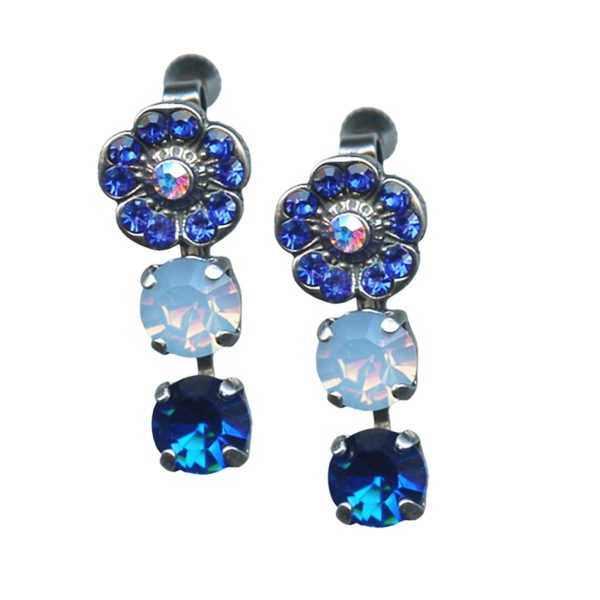 Mariana Earrings Dangling Floral Capri Blue, Air Blue Opal, & AB Austrian Crystals Kiss From A Rose Songbook Coll.
