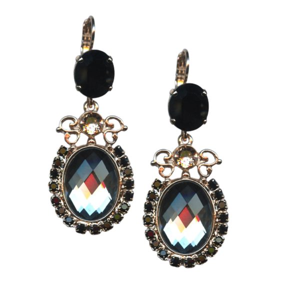 Mariana Earrings Elegant Black Diamond, Jet Black, & Golden Shadow Austrian Crystals Black Velvet Songbook Coll.