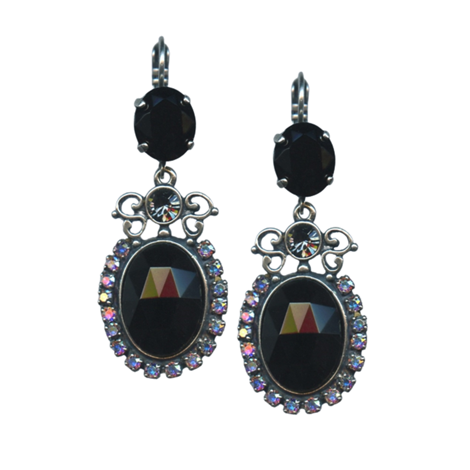 E-1023-6-3701-SP6(1) Earrings By Mariana Exquisite Jet and Smokey Gray Swarovski Crystals - Image 1
