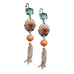 Mariana Earrings Dolomite Coral Mineral, Aquamarine, Jet, & Hyacinth Austrian Crystals St Barts Caribbean Life Coll. - Image 2