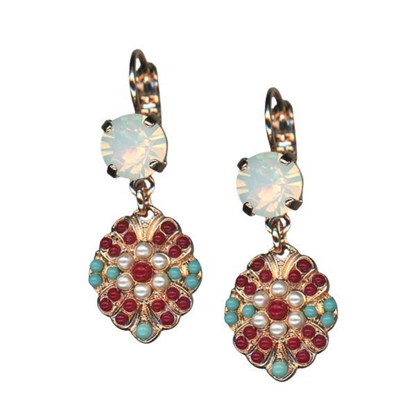Mariana Earrings Charming White Opal, Red Coral, Turq, & Pearl Austrian Crystals Peace Joy Of Life Coll.