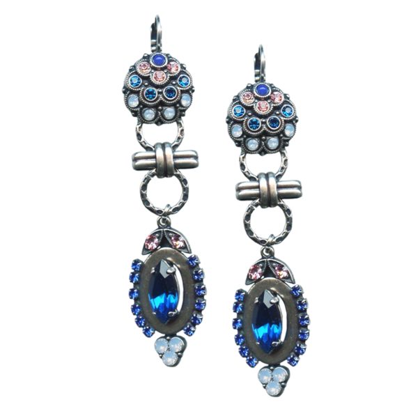 Mariana Earrings Finely Detailed Capri Blue, Lt Rose, Air Blue Opal, & Sapphire Austrian Crystals Kiss From A Rose Songbook Coll.