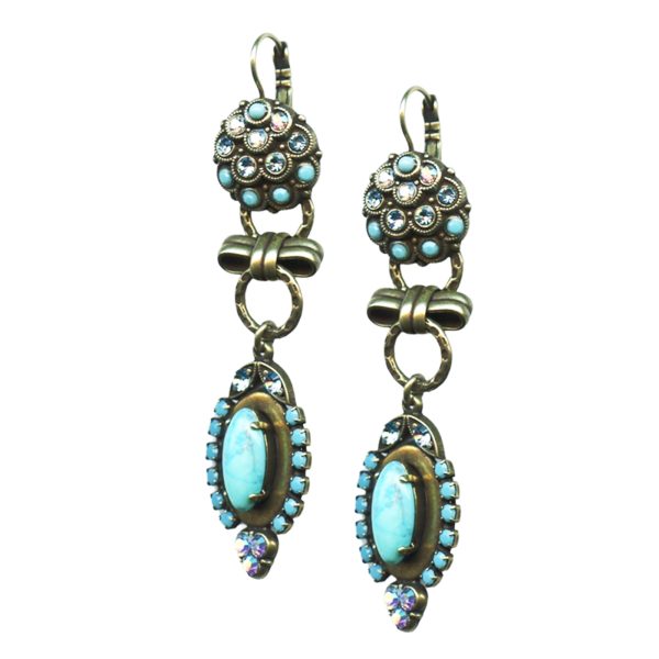 Mariana Earrings Howlite Chinese Turq Mineral, AB, & Aquamarine Austrian Crystals Bliss Nirvana Coll.