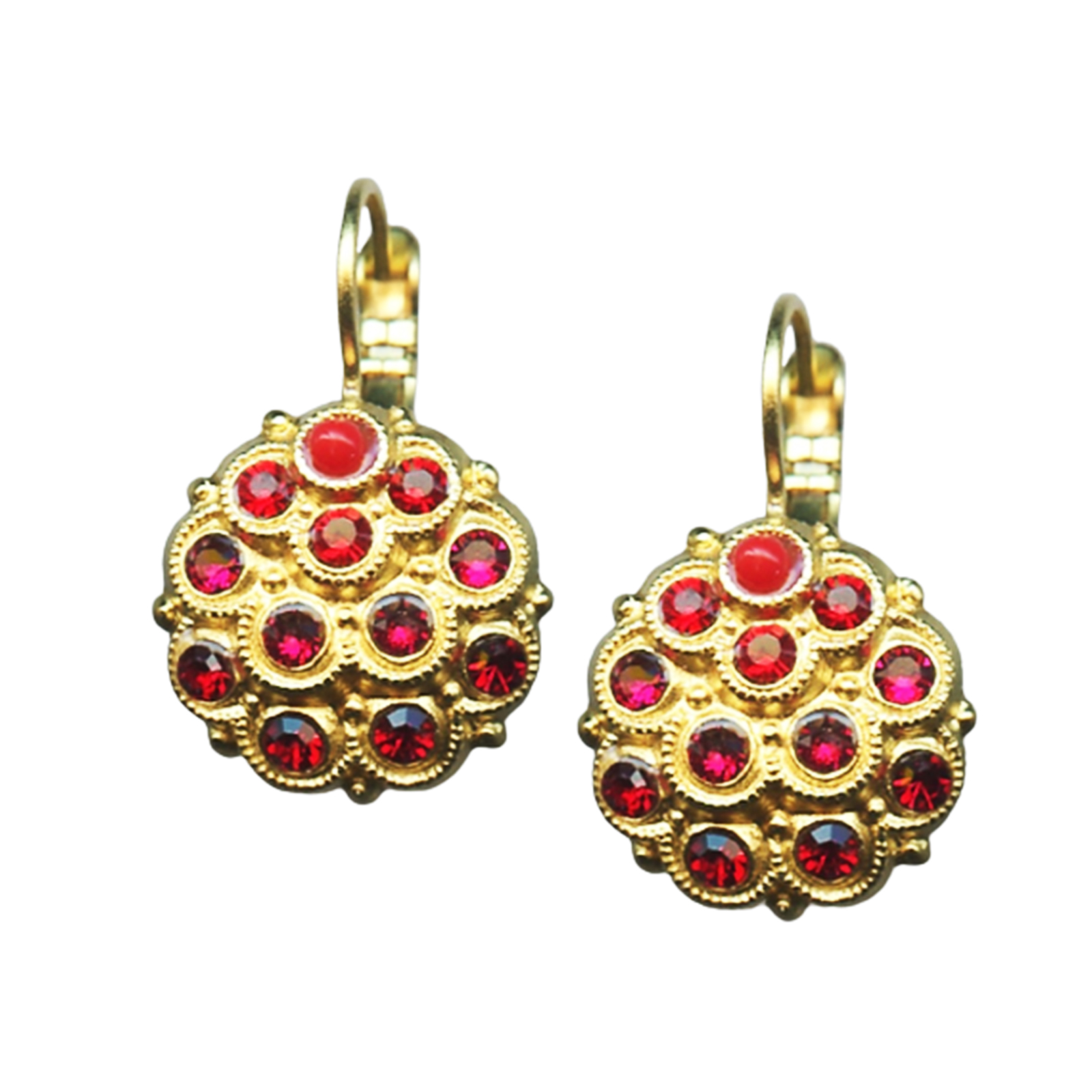 E-1028-2-1036-YG6(1) Earrings By Mariana Woman Alluring Ruby and Indian Pink Swarovski Crystals - Image 1
