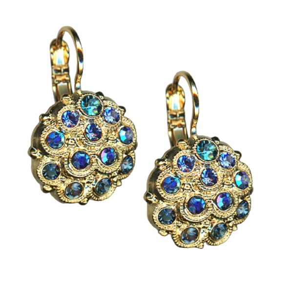 Mariana Earrings Finely Detailed Sun-Kissed Ocean, Montana Blue, Sapphire, & Indicolite Austrian Crystals Sleepytime Tea Time Coll.