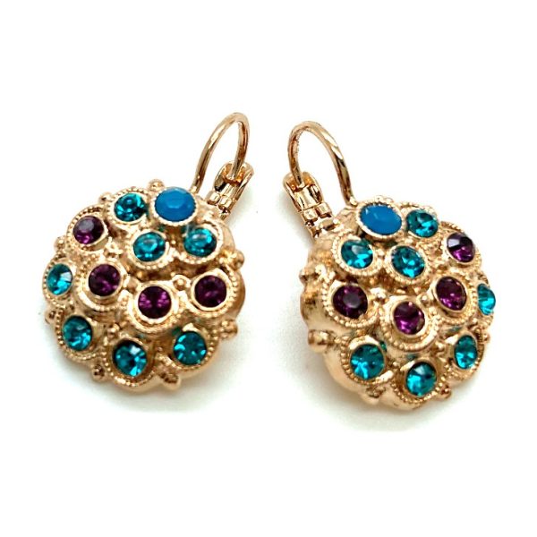 Mariana Earrings Ornate Indicolite, Heliotrope, Amethyst & Tanzanite Austrian Crystals Peacock 2019 Spring Coll. Rose Gold
