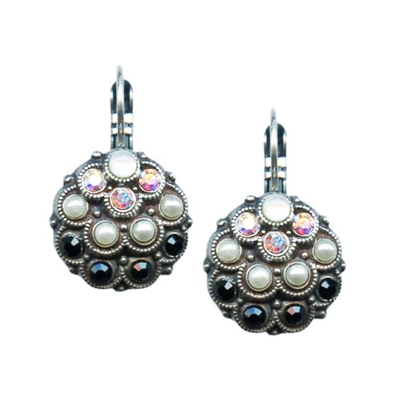 Mariana Earrings Finely Detailed Pearl Mineral, White Opal, Jet, & AB Austrian Crystals Peace Nirvana Coll.