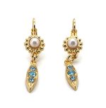 Mariana Earrings Dangling Floral Pearl & Aquamarine Austrian Crystals 2022 VOL.1 Power Of Love Coll.