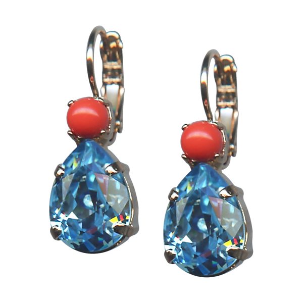 Mariana Earrings Charming Aquamarine & Coral Austrian Crystals St Barts Caribbean Life Coll.