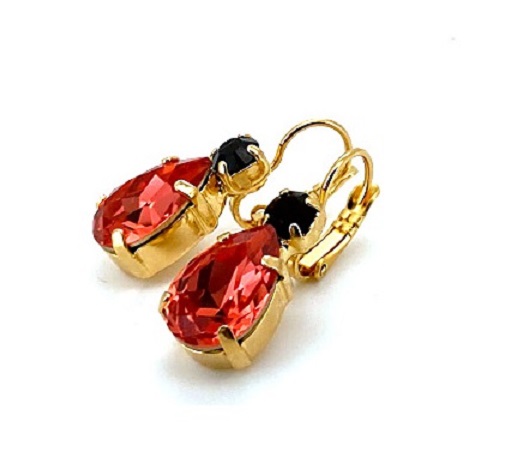 Mariana Earrings Luscious Padparadscha & Jet Black Austrian Crystals My Treasures Coll.