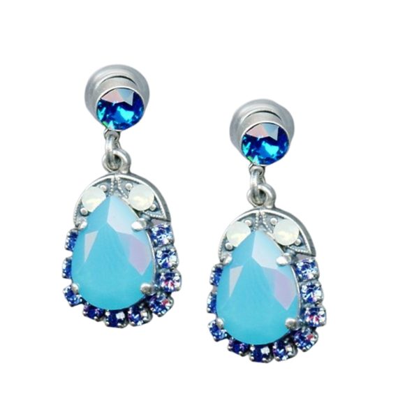 Mariana Earrings Sophisticated Royal Blue, White Opal, & Caribbean Blue Opal Austrian Crystals Zhang Silk Road Coll.