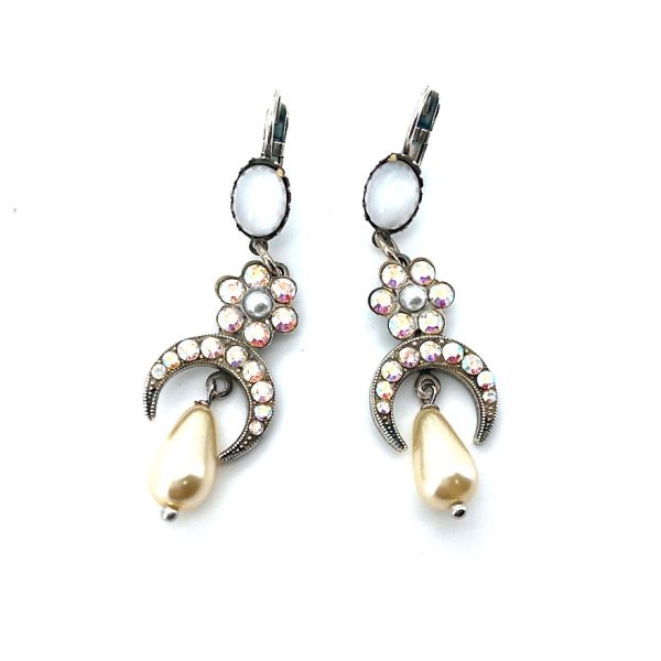 Mariana Earrings Dangling Pearl Mineral, White Opal, & AB Austrian Crystals Sweet Summer Coll.