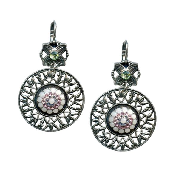 Mariana Earrings Boho Gypsy Chalk White, Lt Rose, Tanzanite, & Peridot Austrian Crystals My Treasures Coll.