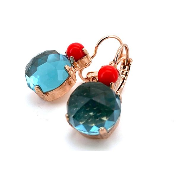 Earrings By Mariana Woman Coral Mineral and Faceted Sapphire Swarovski Crystals
