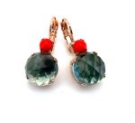 Earrings By Mariana Woman Coral Mineral and Faceted Sapphire Swarovski Crystals - Image 2