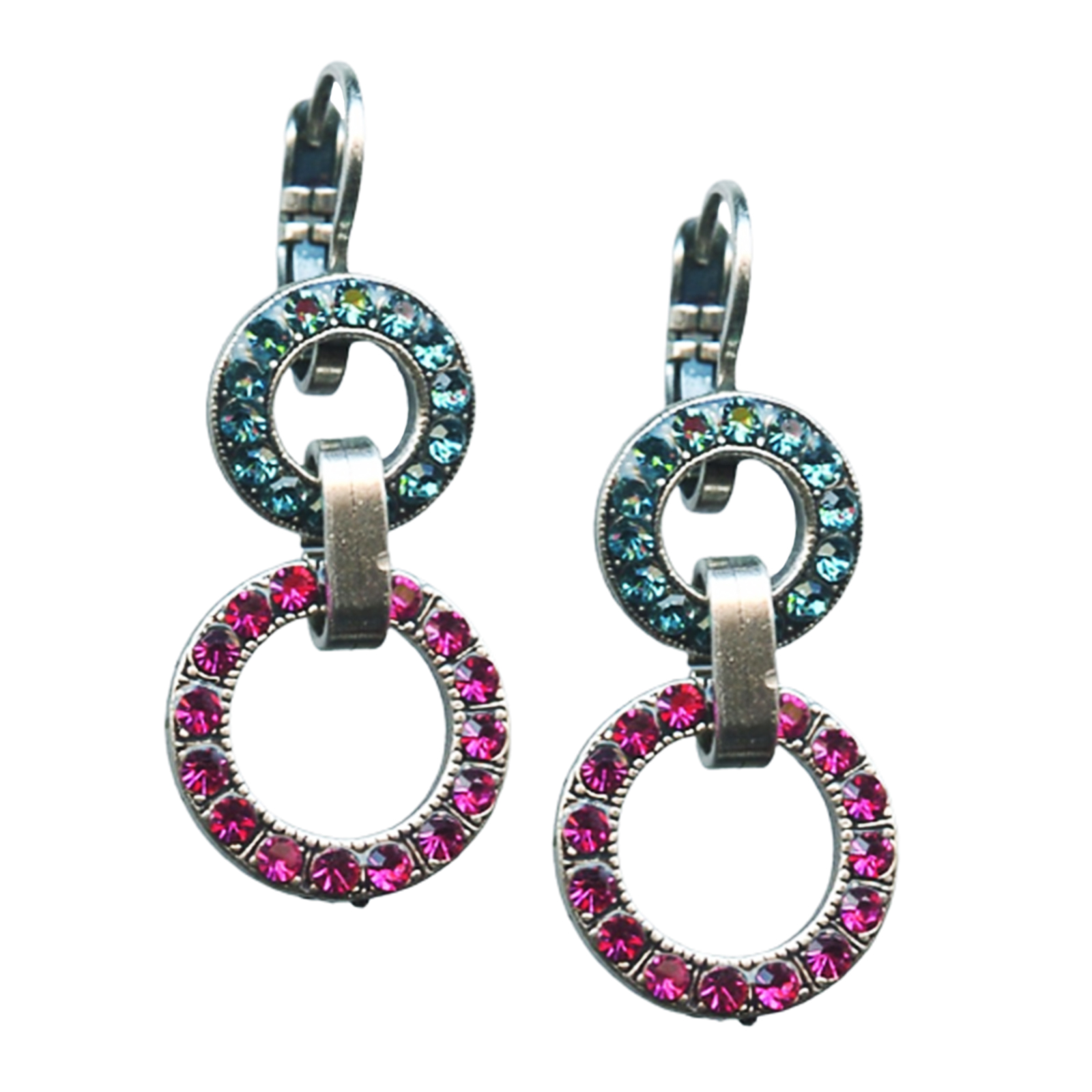 E-1039-1-292-SP6(1) Mariana Earrings Fab Dangling Blue Zircon & Indian Pink Austrian Crystals Sorbet Sweet Summer Coll. - Image 1