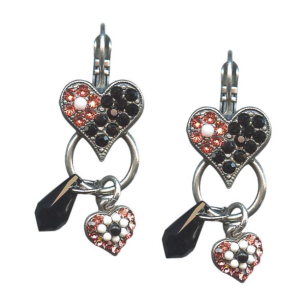 Mariana Earrings Gorgeous Jet Black, Padparadscha, & White Opal Austrian Crystals Pomegranate Silk Road Coll.