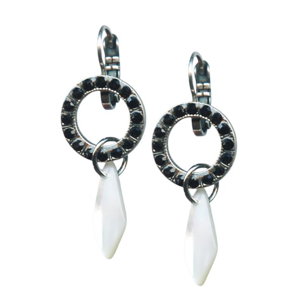Mariana Earrings Gorgeous White Shell Mineral & Jet Black Austrian Crystals St Martin Caribbean Life Coll.