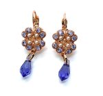 Mariana Earrings Clover Dangling Tanzanite & Pearl Austrian Crystals Romance Joy Of Life Coll.