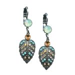 Mariana Earrings Leaf Dangling Pacific Opal, Turq, Topaz, & Lt Peach Austrian Crystals Summer Palace Silk Road Coll.