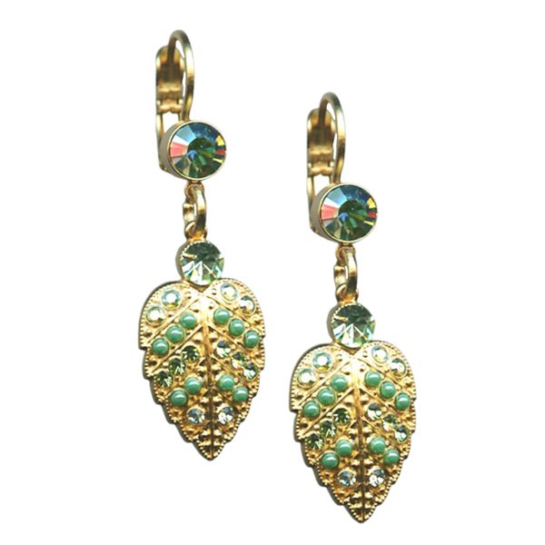 Mariana Earrings Leaf Dangling Peridot & Jade Green Austrian Crystals Oasis Silk Road Coll.