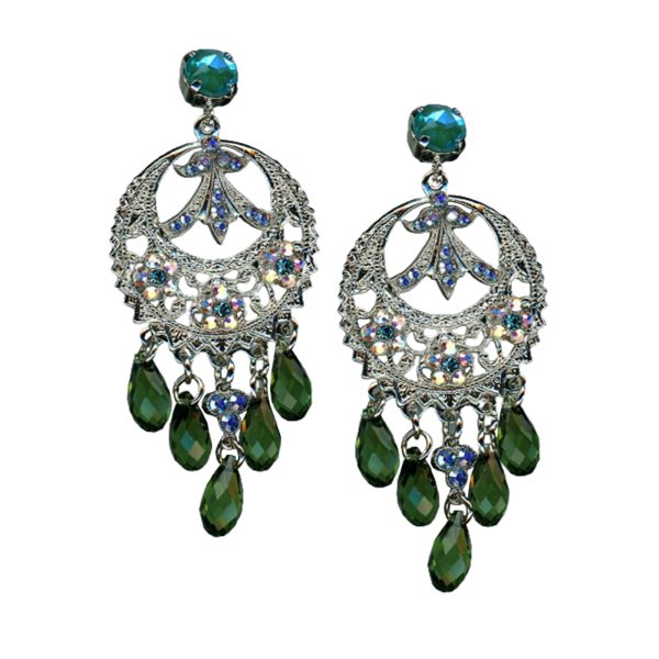 Mariana Earrings Glitzy AB, Ocean Blue, Emerald, & Teal Austrian Crystals Tranquil Joy of Life Coll.