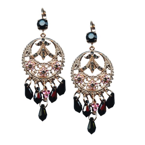 Mariana Earrings Elegant Jet Black, Lt Rose, & Silver Night Austrian Crystals Peppermint The Sweet Life Coll.