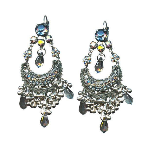 Mariana Earrings Boho Gypsy Sage, Greige, Black Diamond, & AB Austrian Crystals  Martini Cocktail Hour Coll.