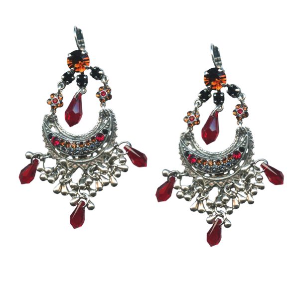 Mariana Earrings Glamorous Ruby Red, Jet, Black Diamond, & Amber Austrian Crystals Red Stiletto Paradise Coll.