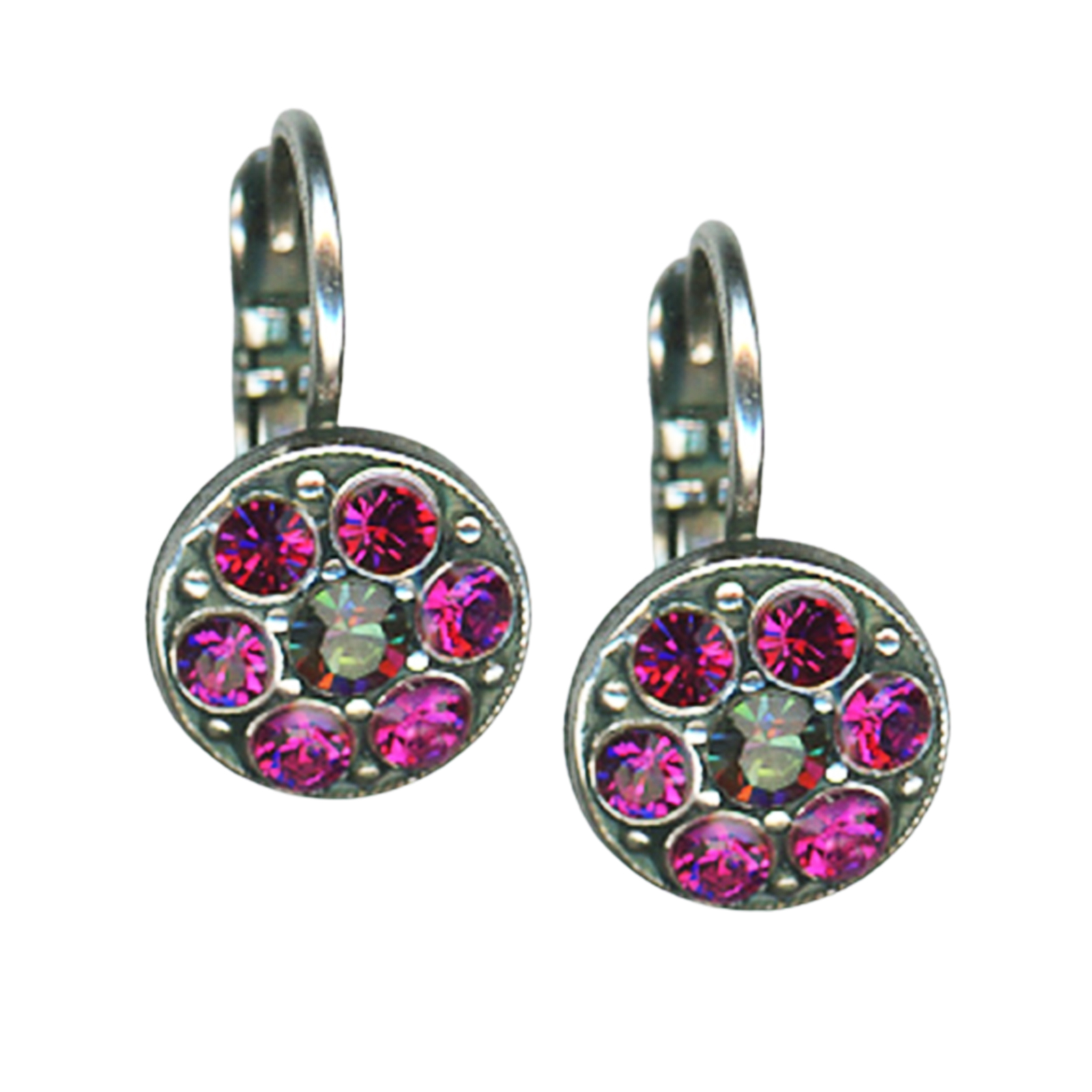 E-1044-1-502-SP6(1) Earrings By Mariana Woman Floral Fuchsia and Vitrail Swarovski Crystals - Image 1
