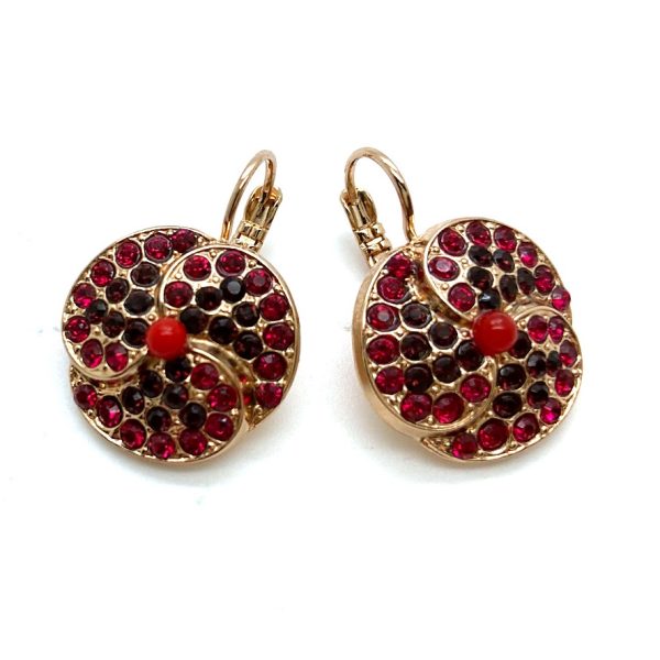 Mariana Earrings Lovely Burgundy, Red Coral, & Indian Pink Austrian Crystals Lady In Red Songbook Coll.