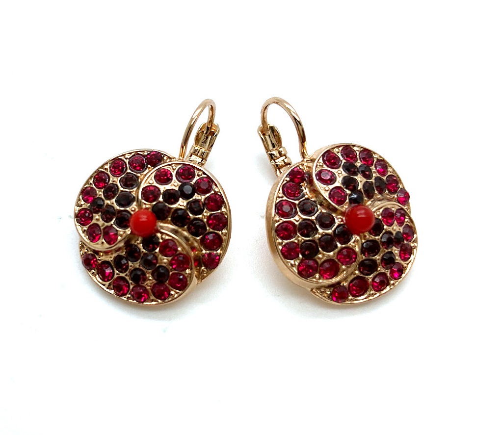 E-1048-1-1070-RG6 (1) Mariana Earrings Lovely Burgundy, Red Coral, & Indian Pink Austrian Crystals Lady In Red Songbook Coll. - Image 1