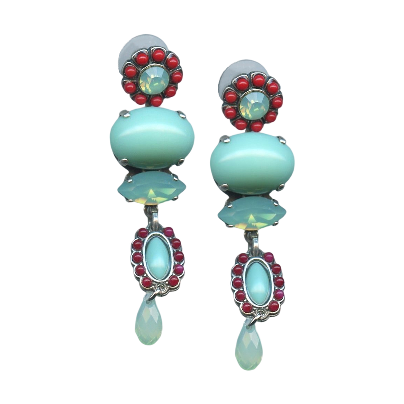 E-1076-267-1-SP2(1) Earrings By Mariana Woman Exquisite Pacific Opal and Turquoise Swarovski Crystals - Image 1