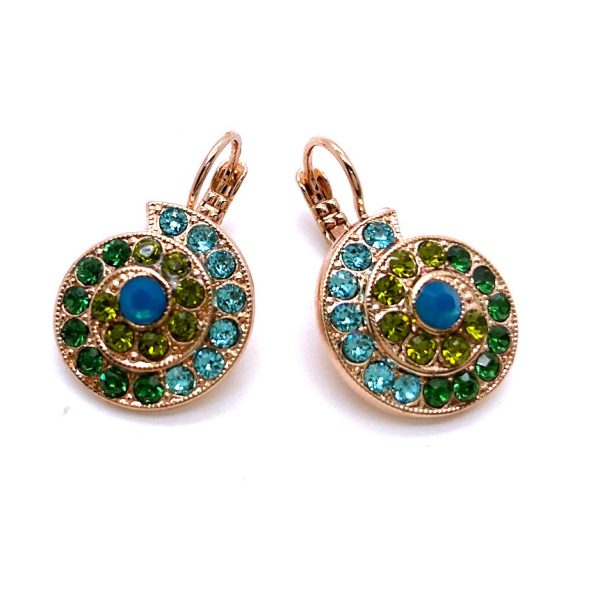 Mariana Earrings Shell Shape Aquamarine, Blue Opal & Apple Green Austrian Crystals Jade Silk Road Coll.