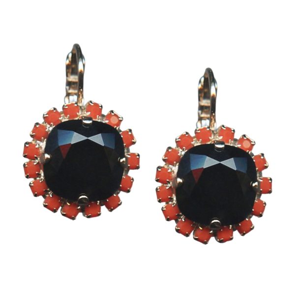 Mariana Earrings Adorable Jet Black & Coral Austrian Crystals My Treasures Coll.