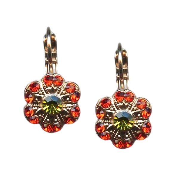 Mariana Earrings Sassy Floral Orange & Grass Green Austrian Crystals Tiger Lily East Meets West Coll.