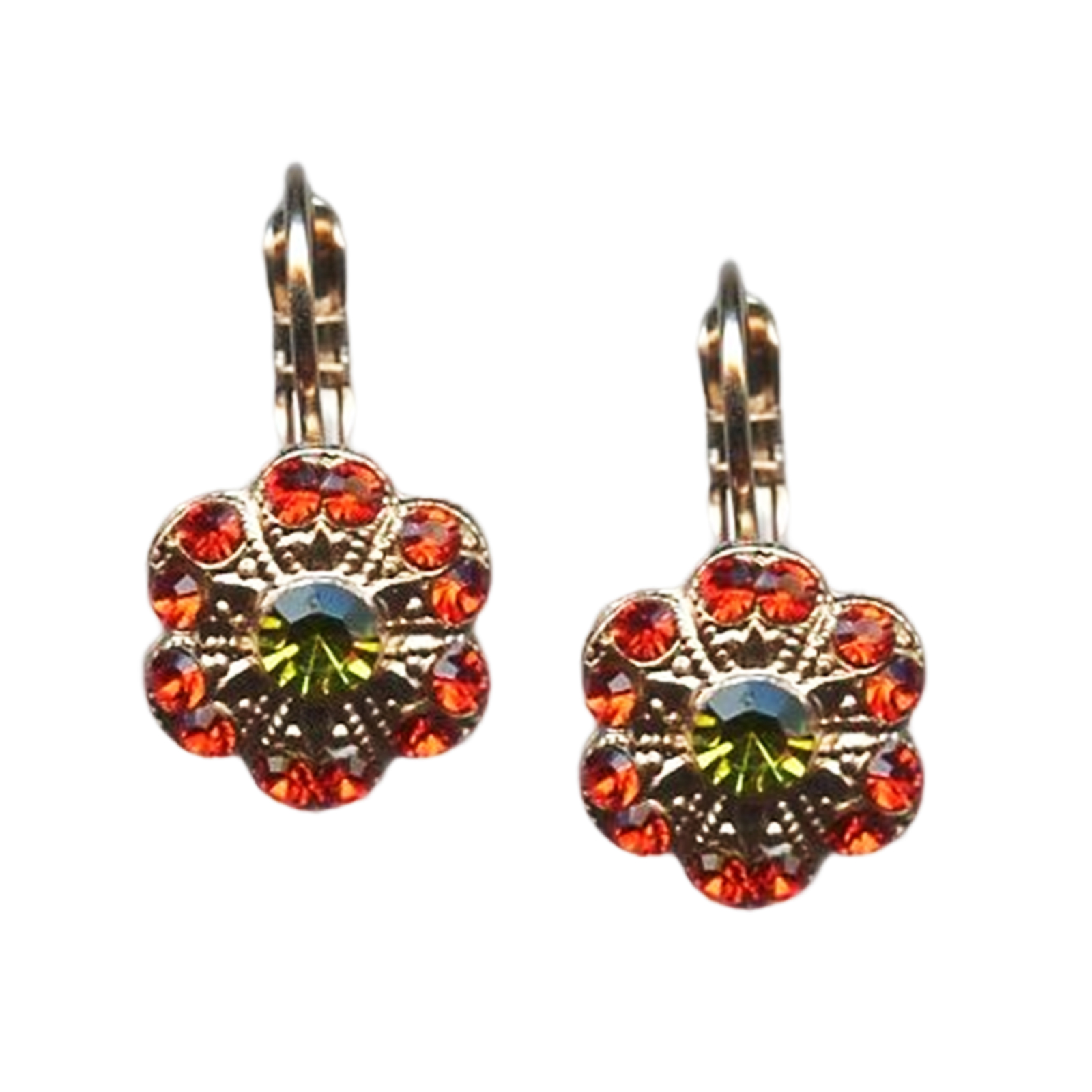E-1081-1311-RG6(1) Mariana Earrings Sassy Floral Orange & Grass Green Austrian Crystals Tiger Lily East Meets West Coll. - Image 1