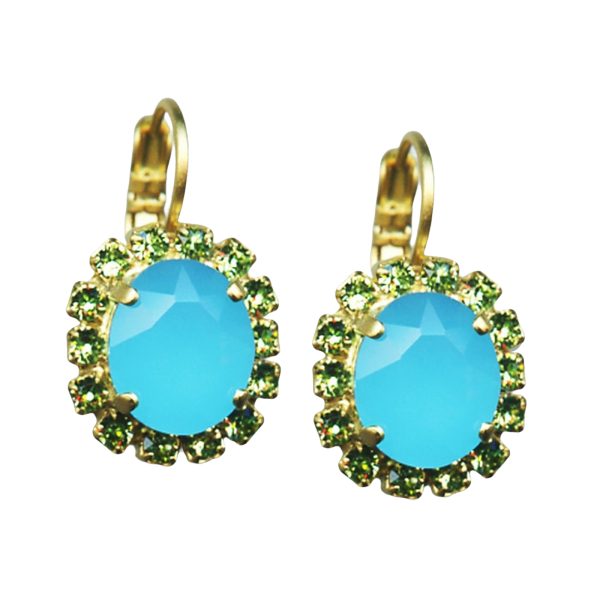 Earrings By Mariana Cocktail Hour Coll. Glamorous Caribbean Blue and Peridot Swarovski Crystals