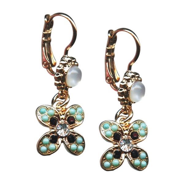Mariana Earrings Exquisite Turq, White Opal, Jet, & Clear Austrian Crystals Zanzibar Africa Coll.